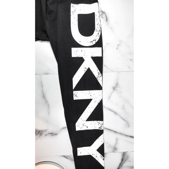 DKNY Sport Black Legging Pant Logo Leg Wide Waistband Size Small Lounge Y2K - Picture 6 of 9